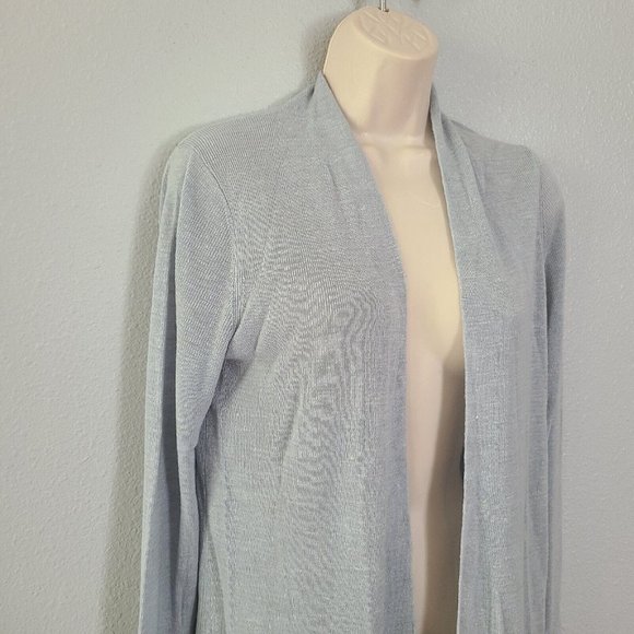 Eileen Fisher women Cardigan Straight Long Tencel Linen Rib grayish sz PM new - Picture 3 of 12